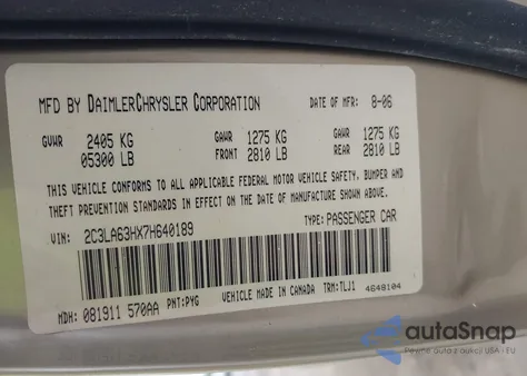 2007 Chrysler 300C z USA, uszkodzony, nr VIN 2C3LA63HX7H640189